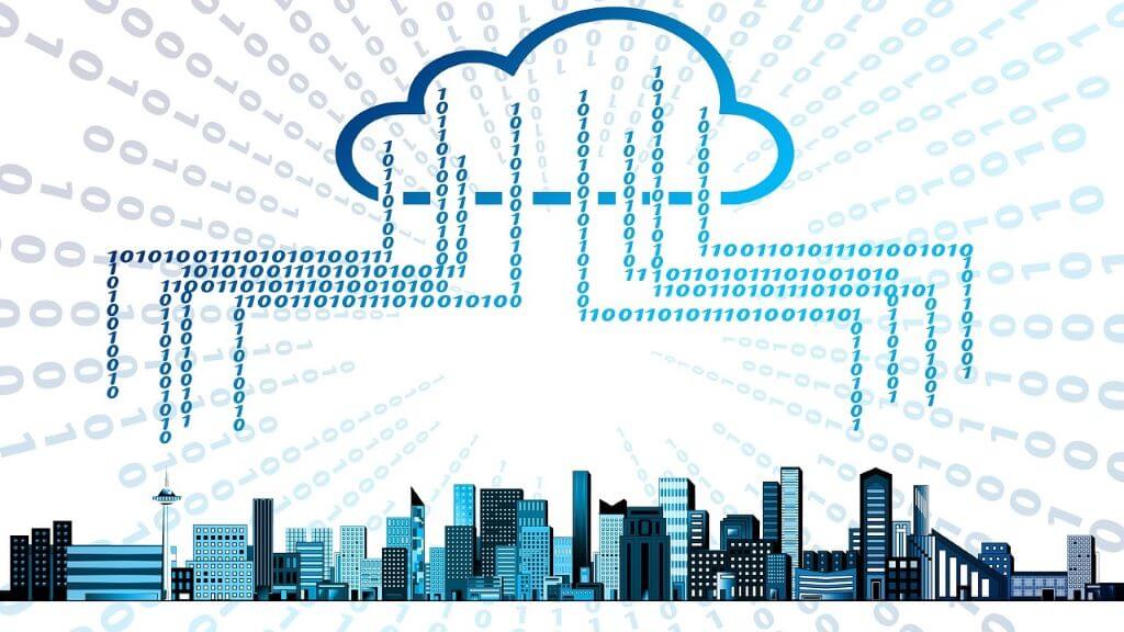 Digital cloud over a city.